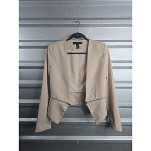 Forever 21 Womens Blazer Small Beige Open Front Zip Detail Jacket